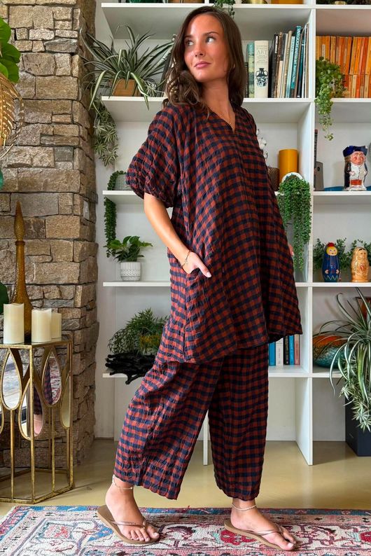 Bibi Gingham Pocket Tunic Rust